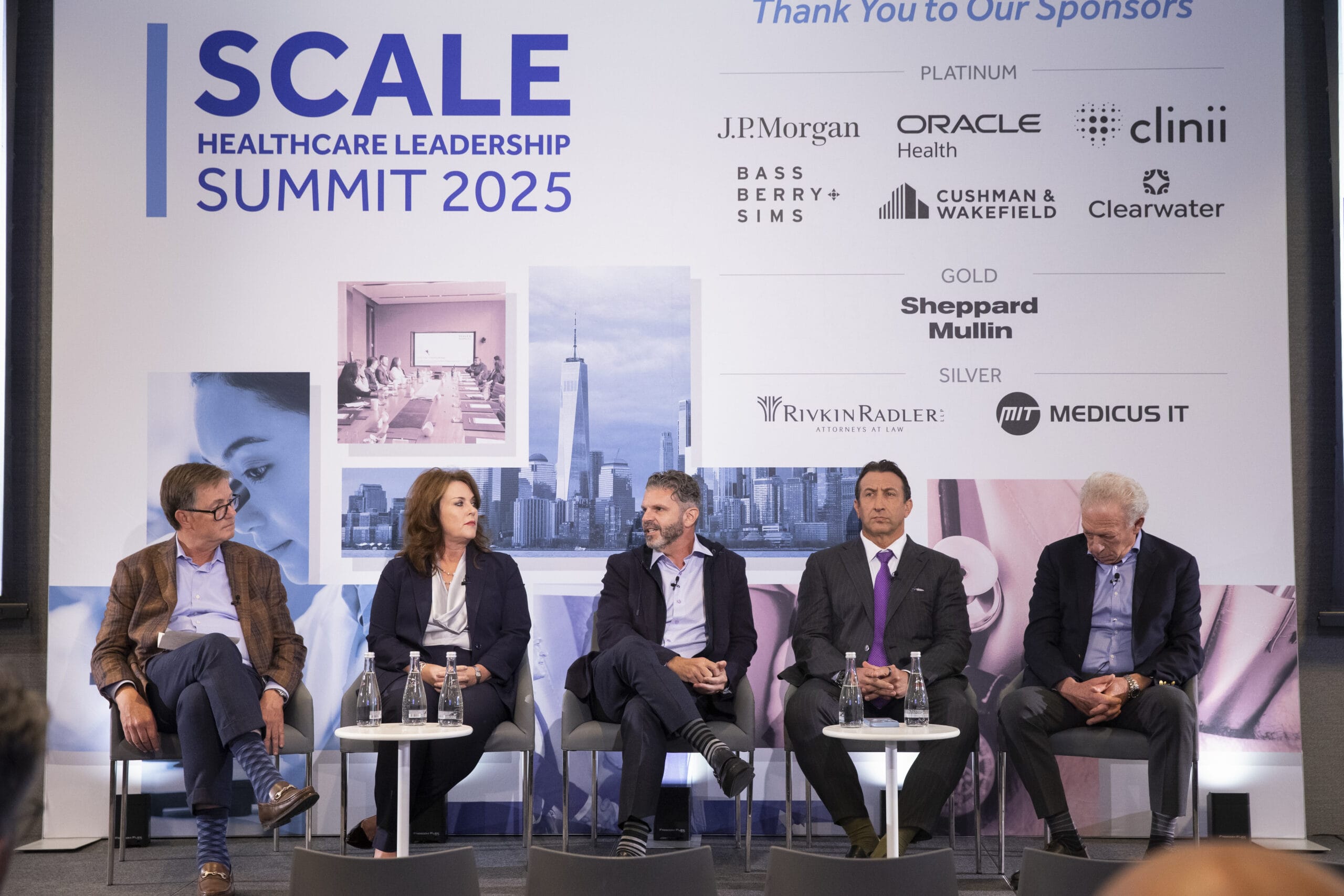 Panel discussion at Scale Community Events' Healthcare Leadership Summit 2025, featuring industry experts.
