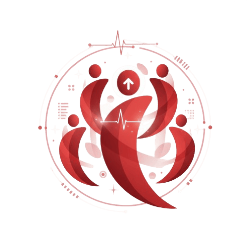 Group of red abstract figures in a circular design symbolizing unity and community, available at Scale Community Events.